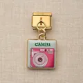 Charm italien doré avec un pendentif appareil photo rétro rose pour bijoux DIY - Pink Camera (8)