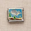 Breloque italienne en acier inoxydable avec motif baleine en émail pour bracelets DIY - Baleine de Dessin Animé (5)