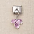 Italienischer Modul-Charm aus Edelstahl mit lilafarbenem Emaille-Blumenanhänger-Dekor. - Lila Rosa Blumen Stil (8)