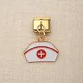 Goldener Edelstahl Italienischer Charm Link mit weißem Krankenschwester Hut Anhänger - Krankenschwesterhut-Charm (10)