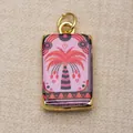 Rectangle copper pendant with colorful pink palm tree and heart painted design for DIY jewelry - Pink/Red (Palm Tree Heart)
