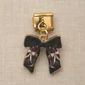 Maillon de charme italien doré avec un pendentif nœud noir à motif de ruban rose. - Nœud Rose et Noir (9)