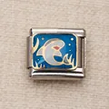 Maillon de charme italien en acier inoxydable avec dauphin et cœur sur émail bleu éclatant - Cœur de Dauphin (6)