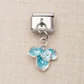 Italienischer Charm-Link aus Edelstahl mit elegantem blauen Emaille-Blumenanhänger - Blau Verlauf Blütenblätter Stil (9)