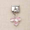 Edelstahl-Modul-Charm im italienischen Stil mit rosa Emaille-Blume und Kristall. - Rosa und Weiß Emaille Blumen Stil (10)