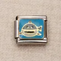 Module de breloque italienne en acier inoxydable avec motif requin bleu pour bracelets - Requin Bleu (7)