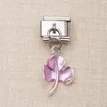 Silbernes italienisches Charm-Glied aus Edelstahl mit einem rosa Kleeblatt-Anhänger. - Rosa Lila Klee Stil (11)