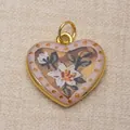 Elegant heart-shaped copper pendant with hand-painted lily flower for DIY jewelry - Purple/White (Heart Lily)
