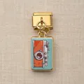 Pendentif charm modulaire italien doré avec illustration d'appareil photo vintage DIY - Appareil Photo Rétro Orange (11)