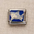 Maillon de bracelet italien en acier inoxydable avec un requin gris sur fond bleu - Requin Émaillé (8)