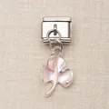Italienischer Modul-Anhänger aus Edelstahl mit rosa Kleeblatt-Motiv für DIY-Schmuck - Hellrosa Perlglanz Klee Stil (12)
