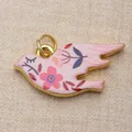 Elegant hand-painted pink bird charm with floral patterns for DIY jewelry making - Pink/Blue (Floral Bird)