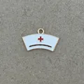 Vergoldeter Emaille-Anhänger Krankenschwester-Hut mit rotem Kreuz für DIY-Schmuckherstellung - Krankenschwestermütze Anhänger (Schwarzer Rand)