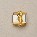 Eslabón italiano de hipocampo dorado en acero inoxidable para pulseras modulares - Estilo Caballito de Mar Dorado (25)
