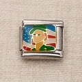 Maillon de charme italien en acier inoxydable avec motif émail soldat et drapeau US - Style de Soldat Américain (11)