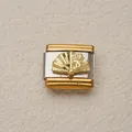 Eslabón italiano personalizable con diseño de abanico dorado para pulsera modular - Estilo Abanico Dorado (27)