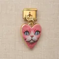 Charme modulaire italien doré avec pendentif coeur chat rose vintage pour bijoux DIY - Chat de Cœur (15)