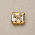 Elegante módulo de lazo con perlas doradas para pulsera italiana de acero inoxidable DIY - Estilo Lazo con Perlas Artificiales (28)