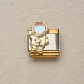 Eslabón de amuleto italiano de astronauta dorado en acero inoxidable bicolor para pulseras DIY - Estilo Astronauta Dorado con Perla Artificial (29)