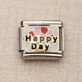 Charm modulaire italien en acier inoxydable avec texte Happy Day et cœurs pour bracelets DIY - Style Happy Day et Cœur (15)