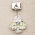 Silberner Kleeblatt-Anhänger aus Edelstahl für italienische DIY-Modularmbänder-Sets - Hellgrüner Klee mit Strass Stil (18)