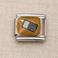 Charm modulaire italien en acier inoxydable avec paillettes jaunes et design de téléphone. - Style de Téléphone Rétro à Paillettes Jaunes (16)