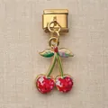 Maillon italien doré avec pendentif cerise à carreaux roses pour bracelets DIY. - Cerise Gingham (18)