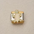 Módulo de pulsera italiana con forma de tortuga con borde dorado y piedra blanca - Estilo Tortuga con Perla Artificial (32)