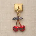 Charm italien modulaire doré avec pendentif cerise à motif crâne rouge pour bijoux DIY - Cerise Tête de Mort (19)