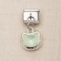 Italienischer Edelstahl-Charm-Link mit facettiertem blassgrünem Opal-Katzenanhänger - Katzenkopfform mit Grünem Edelstein Stil (20)
