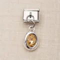 Italienisches Armband-Modul aus Edelstahl mit facettiertem gelbem ovalem Kristallanhänger. - Gelber Ovaler Facettierter Edelstein Stil (21)
