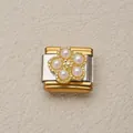 Eslabón para pulsera de charms italianos de acero inoxidable con borde dorado y flor de perlas - Estilo Floral con Perla Artificial Vintage (34)