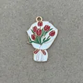 Leuchtend roter Tulpenstrauß-Emaille-Anhänger mit weißer Hülle für DIY-Schmuckherstellung - Rote Tulpenstrauß Anhänger