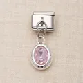 Italienischer Gliedanhänger aus silbernem Edelstahl mit hängendem ovalem rosa Edelstein - Rosa Ovaler Facettierter Edelstein Stil (22)