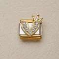 Módulo de charm italiano con detalle de diamantes en corazón y corona, oro y plata - Estilo Corazón con Corona y Strass (36)