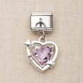 Edelstahl Herzanhänger mit rosa Kristall für italienische modulare Charms Armbänder. - Rosa Herzanhänger mit Sternakzent Stil (23)