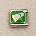 Maillon de charme italien en acier inoxydable avec un motif de volant de badminton - Motif de Volant de Badminton Vert (21)