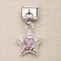 Silberner Sternanhänger mit rosa Herzkristall für italienische modulare DIY-Armbänder - Sternbasis mit Rosa Herz-Edelstein Stil (25)