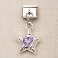 Italienisches Charm-Glied mit Sternanhänger und lila Herz-Kristall aus Edelstahl - Sternbasis mit Violetter Herz-Edelstein Stil (26)