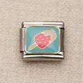 Charm modulaire italien en acier inoxydable avec motif de popsicle rose pour bracelets DIY - Motif d'Esquimau sur Fond Bleu (29)