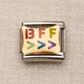 Charm en acier inoxydable doré avec texte BFF coloré pour création de bracelet DIY. - Lettres BFF (34)