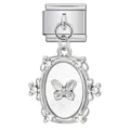 Detailed view of Italian modular charm link featuring a silver butterfly oval pendant - Silver Butterfly Oval Pendant (ICG690-3) / Silver