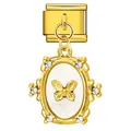 Detail shot of a gold-plated butterfly oval charm for Italian modular charm bracelets. - Gold Butterfly Oval Pendant (ICG690-7) / Gold