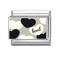 Eslabón de abalorio modular italiano de acero inoxidable con diseño de corazones blanco y negro - Estilo de Impresión de Corazón con Letra Heart (17)