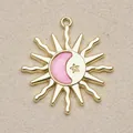 Close-up of gold-plated copper sun pendant with pink moon and star for DIY jewelry - Pink Moon Sun Star Style (1)
