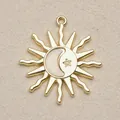 Detailed view of a shiny gold sun, moon, and star copper pendant for DIY jewelry - Radiant Sun Moon Style (2)