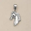 Close-up detail of a polished silver-colored horse head pendant with intricate mane - Mirror Finish Horse Head / Pendant Only (No Chain)