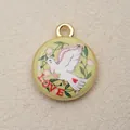 Pendentif vintage en cuivre avec colombe blanche et texte LOVE rouge pour la création de bijoux - Style Colombe de la Paix Ronde (1)