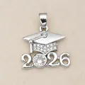 Silver-plated graduation cap pendant featuring 2026 numbers and clear cubic zirconia stones - 2026 Graduation Cap / Pendant Only (No Chain)