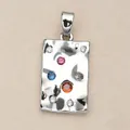 Geometric white copper rectangular pendant with colorful stones and hammered texture. - Multi-gem Rectangle Plate / Pendant Only (No Chain)